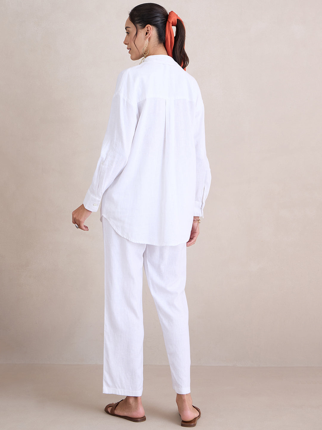 White Linen Blend Shirt