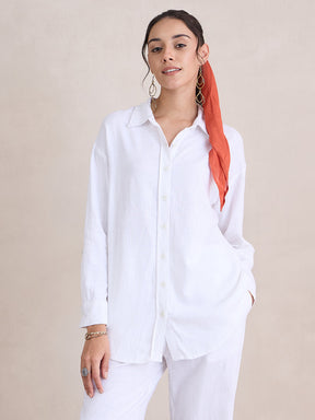 White Linen Blend Shirt