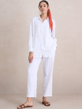 White Linen Blend Shirt