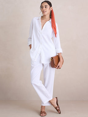 White Linen Blend Shirt