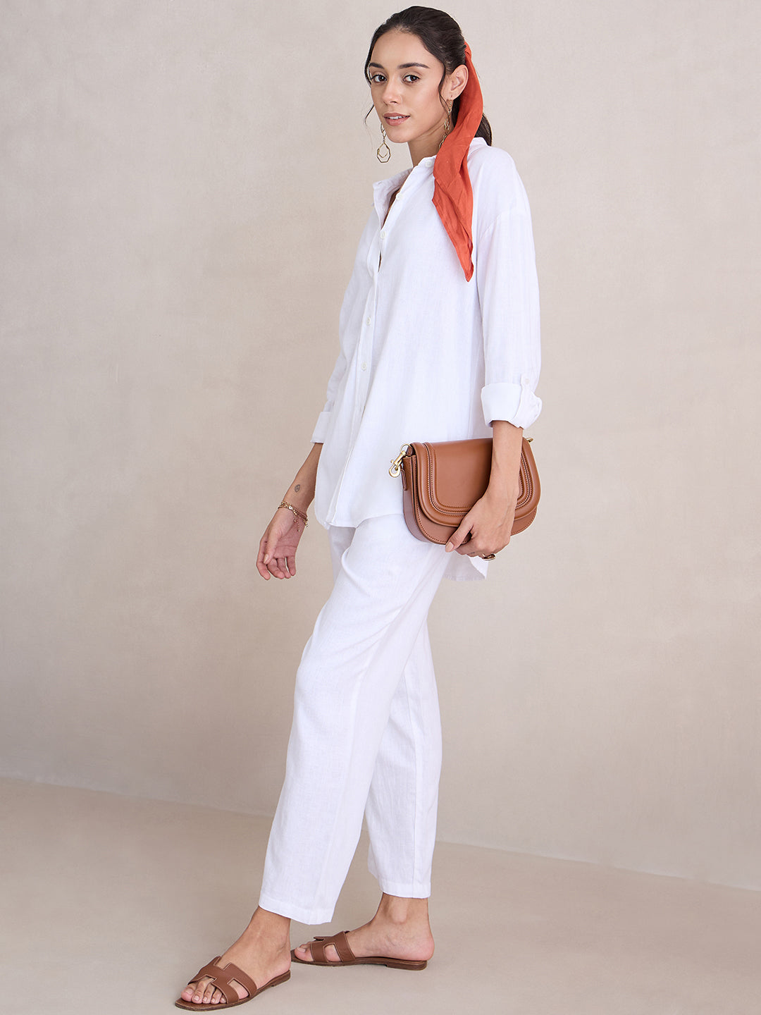 White Linen Blend Pant