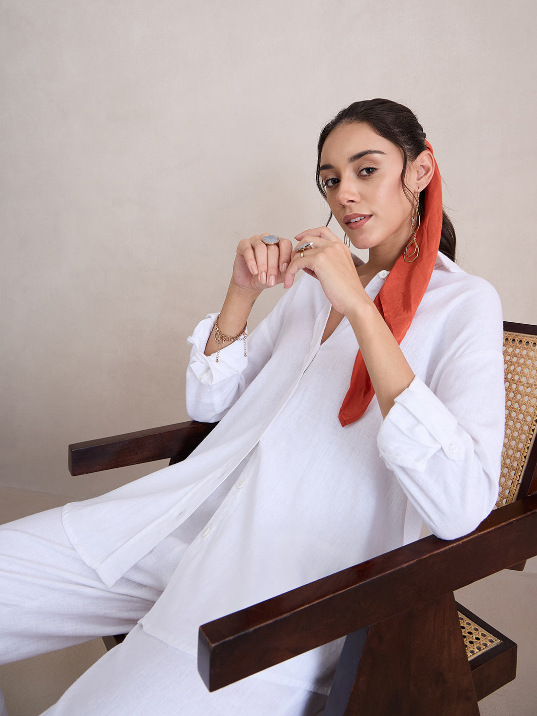 White Linen Blend Shirt