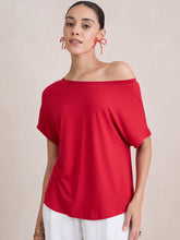 Red Knit Off Shoulder Top