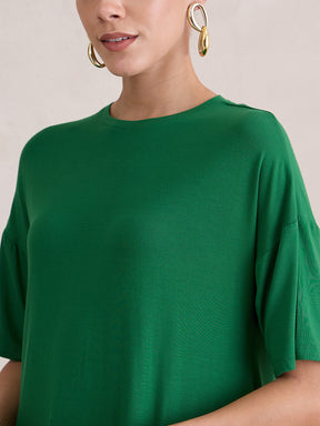 Green Knit Slit Detail Top