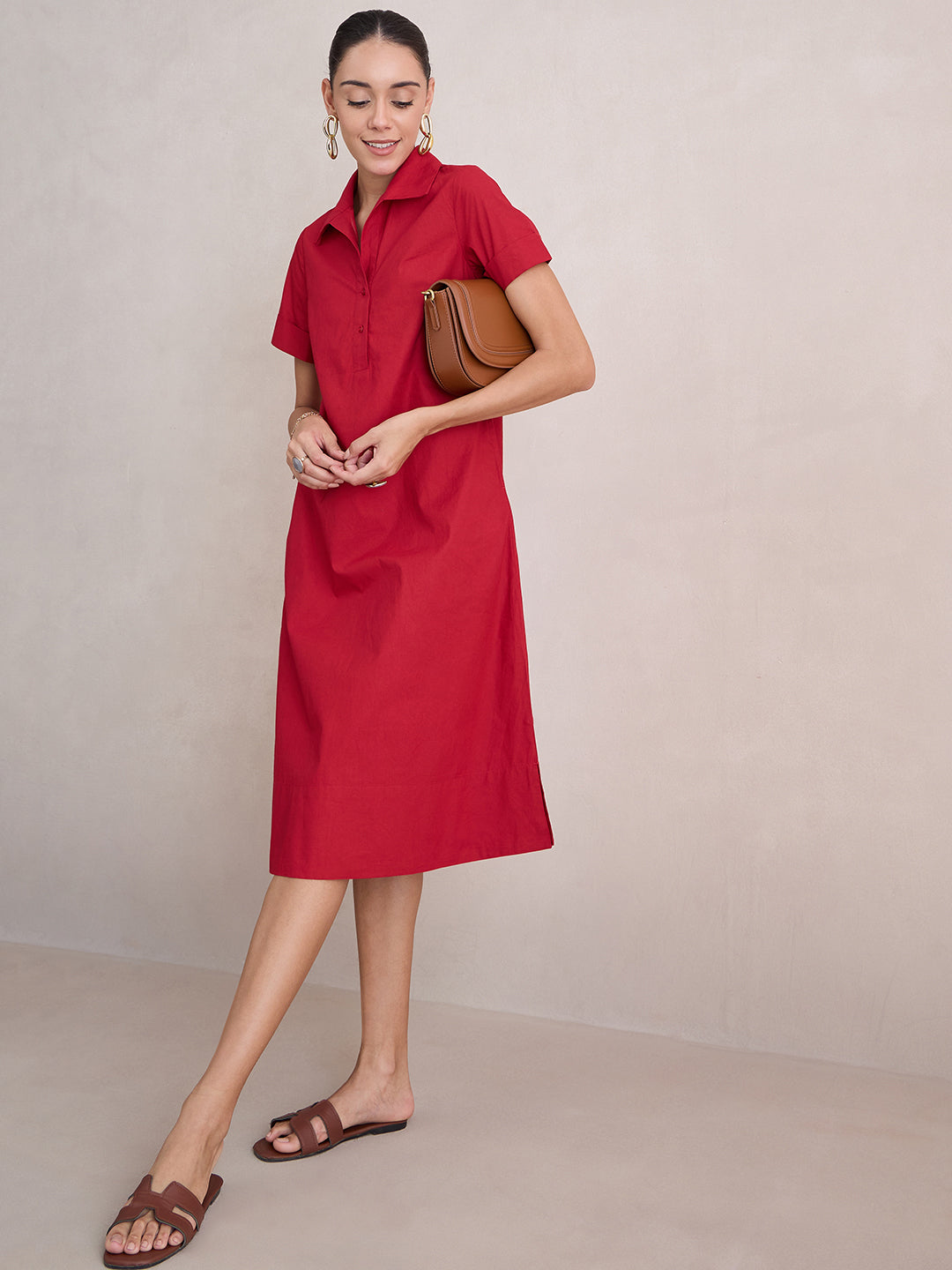 Red button down midi dress online