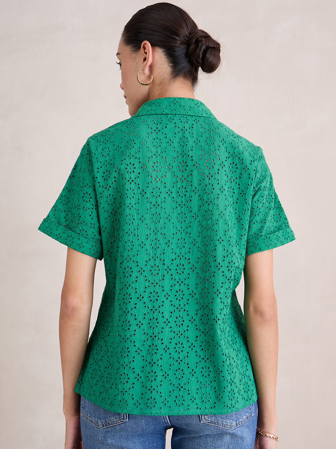 Green Cotton Schiffli Shirt