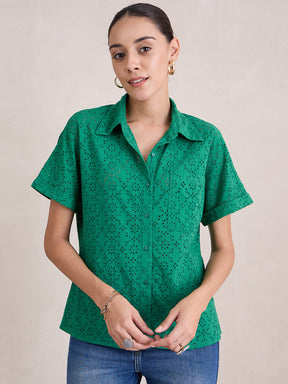 Green Cotton Schiffli Shirt