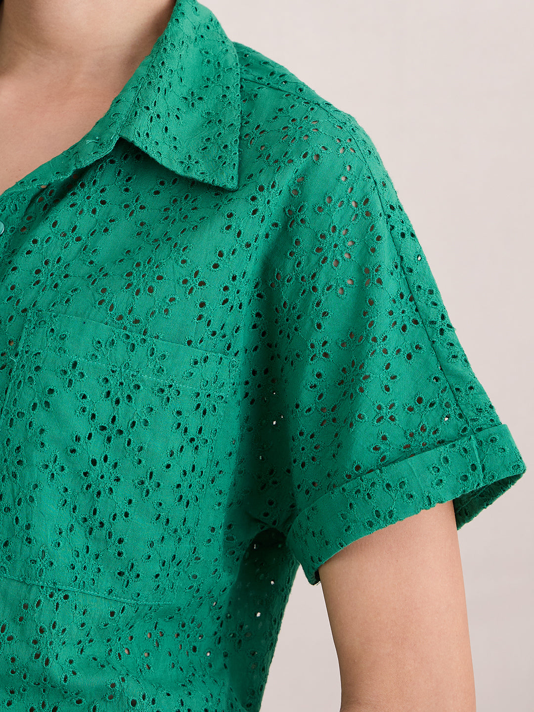 Green Cotton Schiffli Shirt