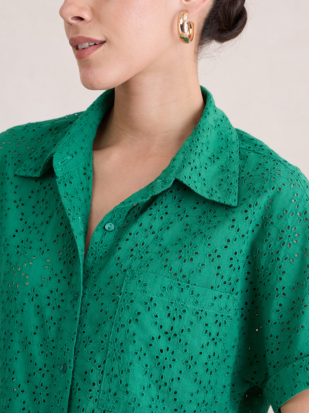 Green Cotton Schiffli Shirt