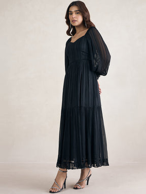 Black Lurex Sweetheart Neck Maxi Dress