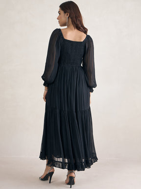 Black Lurex Sweetheart Neck Maxi Dress