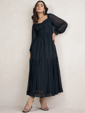 Black Lurex Sweetheart Neck Maxi Dress