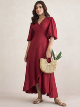 Red Wrap Ruffle Maxi Dress