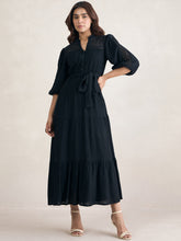 Black Schiffli Tiered Maxi Dress