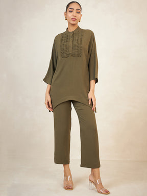 Olive Yoke Detail Co-Ord Set