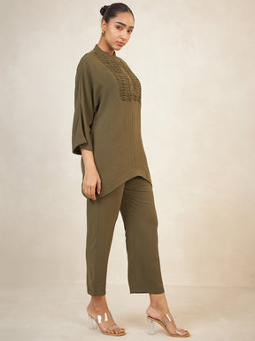 Olive Yoke Detail Co-Ord Set