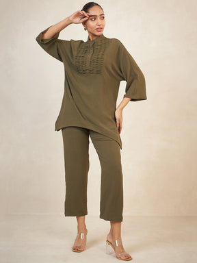 Olive Yoke Detail Co-Ord Set