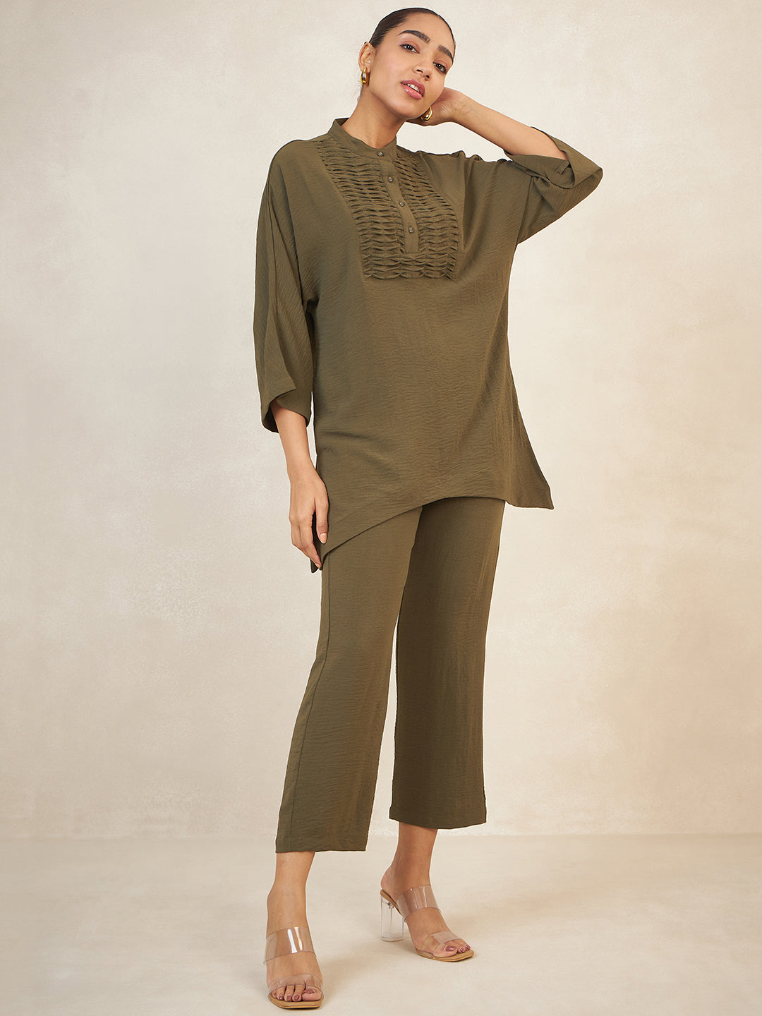 Olive Yoke Detail Co-Ord Set