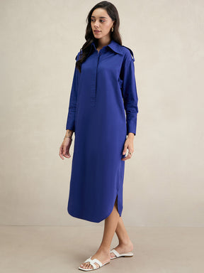 Blue Cotton Shirt Maxi Dress