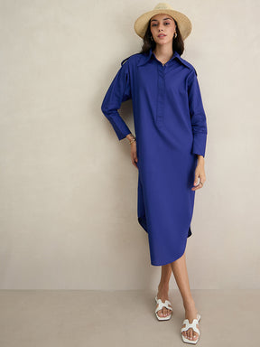 Blue Cotton Shirt Maxi Dress