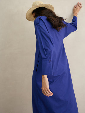 Blue Cotton Shirt Maxi Dress