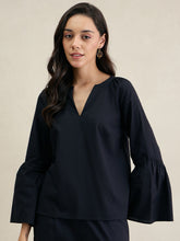 Black Cotton Bell Sleeves Top