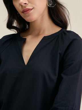 Black Cotton Bell Sleeves Top