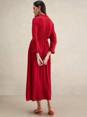 Cranberry Crinkled Shirt Maxi Dress