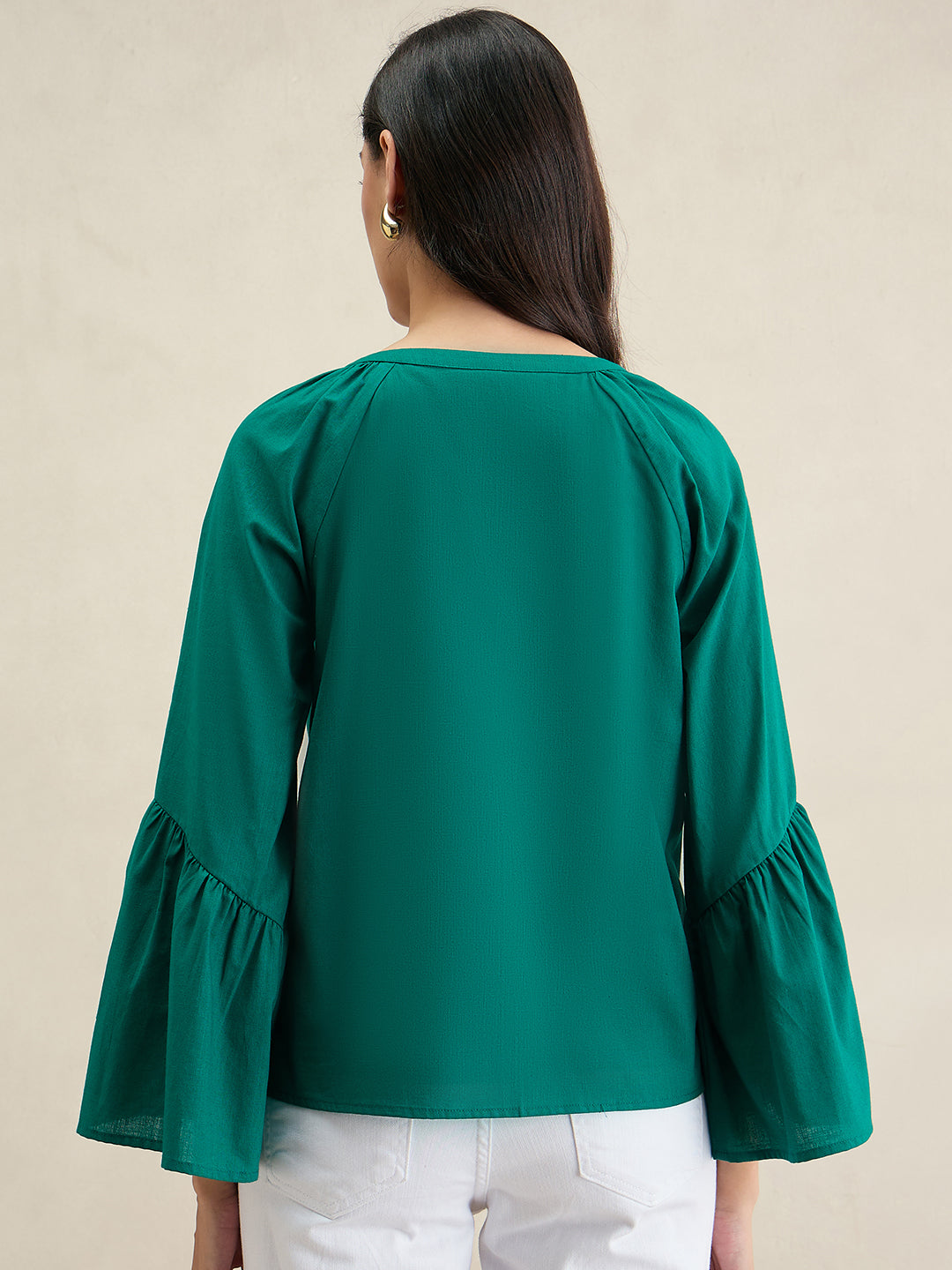 Emerald Green Cotton Bell Sleeves Top