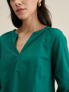 Emerald Green Cotton Bell Sleeves Top