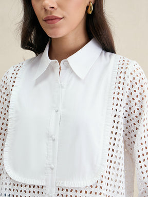 White Schiffli Button Down Shirt