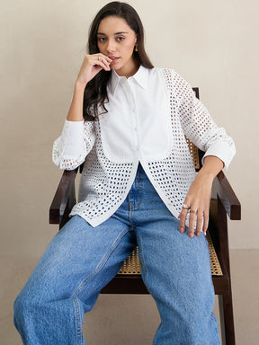 White Schiffli Button Down Shirt