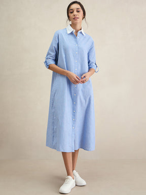 Blue Stripes Shirt Maxi Dress