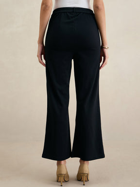 Black Bootleg Knit Trousers