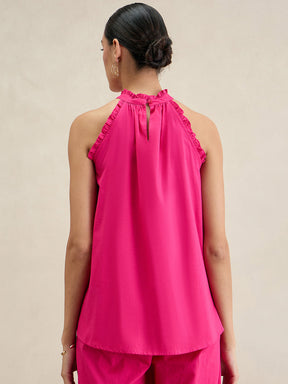 Hot Pink Cotton Halter Neck Top