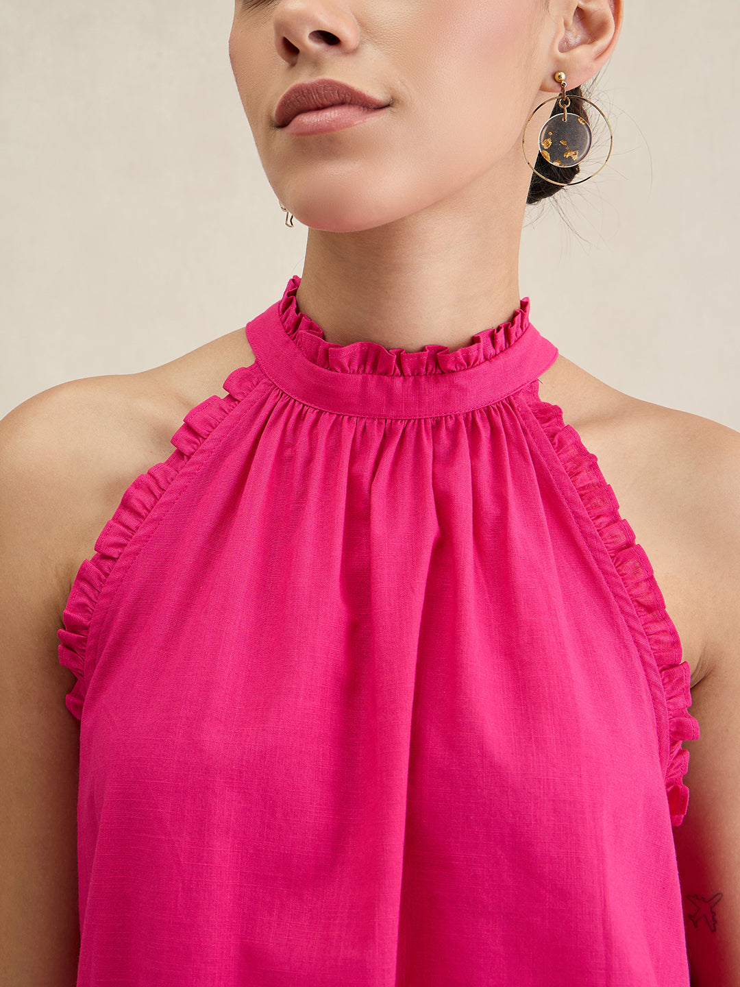 Hot Pink Cotton Halter Neck Top