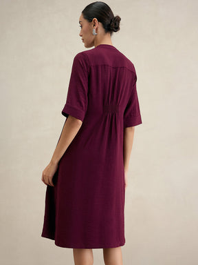 Wine Pleat Detail Midi Dress