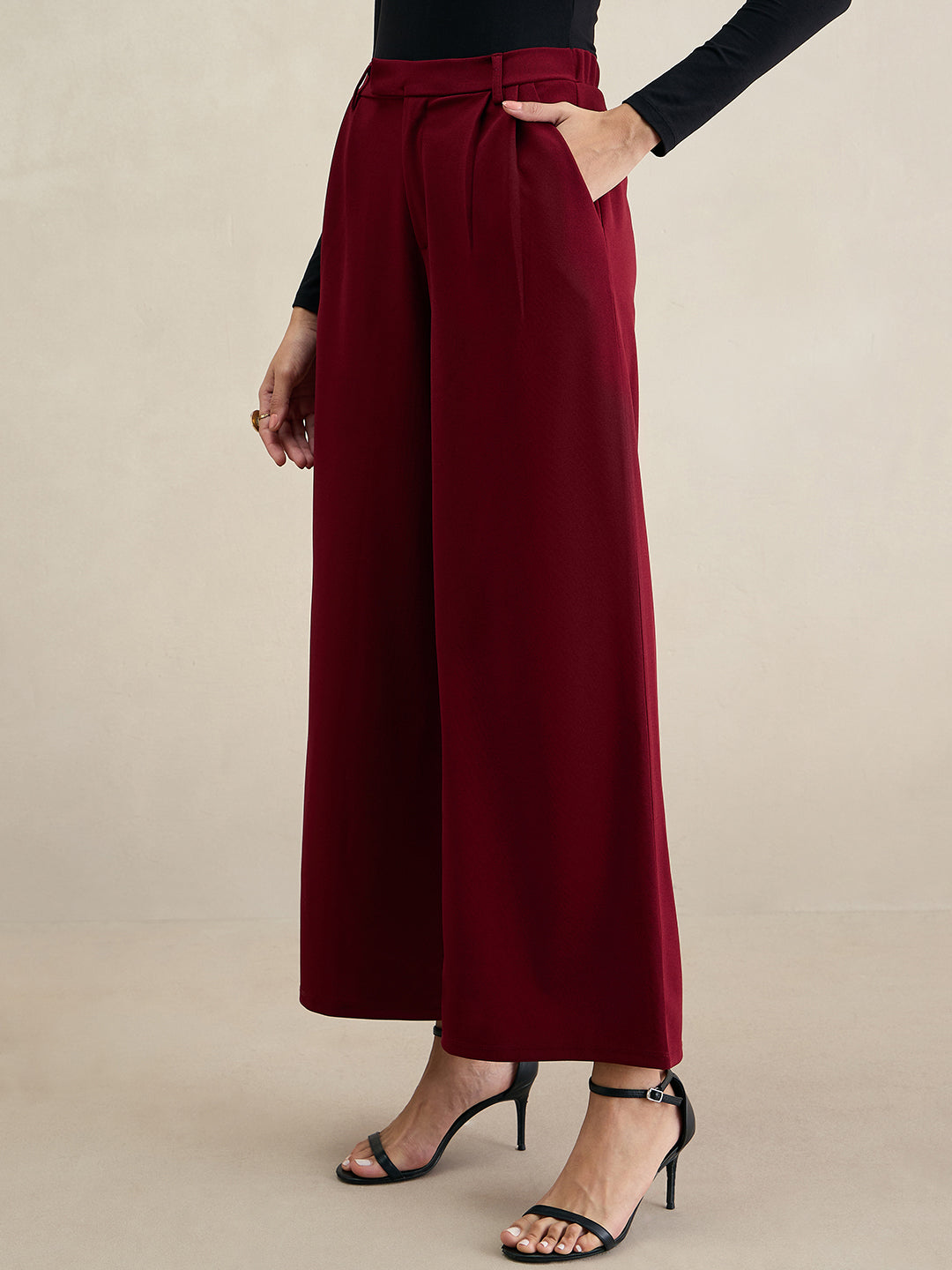 Maroon Flared Knit Trousers