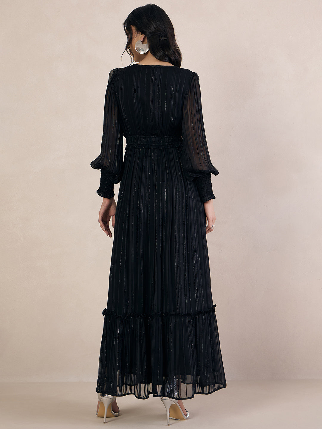 Black Lurex Tiered Maxi Dress