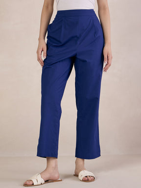 Cobalt Blue Poplin Straight Fit Pant