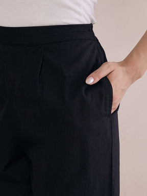 Black Poplin Straight Fit Pant