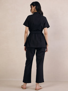 Black Poplin Tie-Up Top