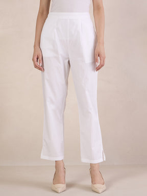 White Cotton Poplin Straight Fit Pant