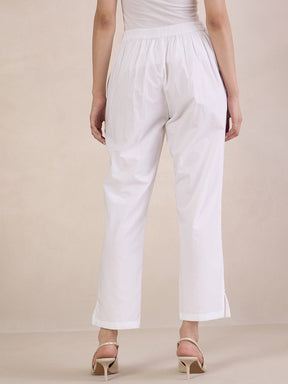 White Cotton Poplin Straight Fit Pant