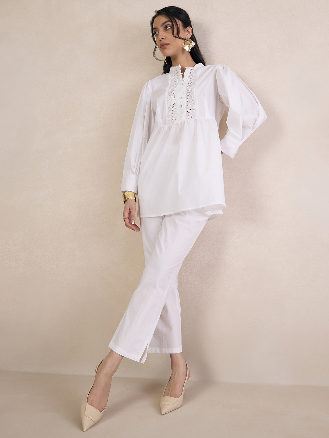 White Cotton Poplin Straight Fit Pant