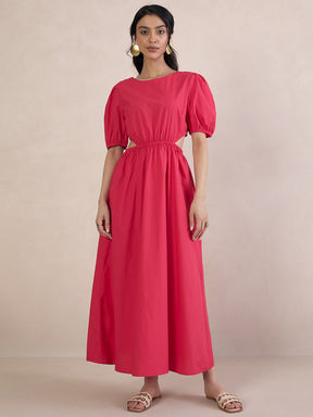 Pink Poplin Cut Out Maxi Dress