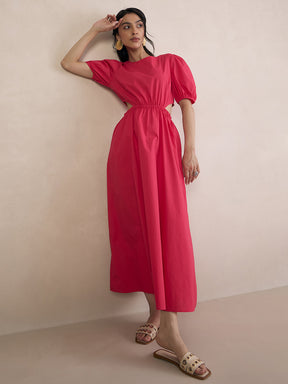 Pink Poplin Cut Out Maxi Dress