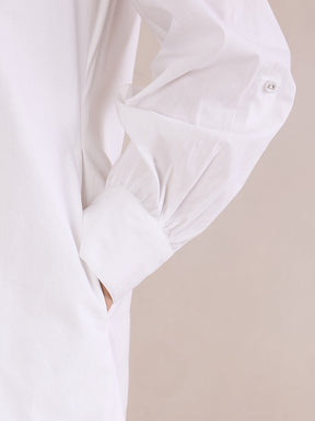 White Poplin Frill Midi Shirt Dress