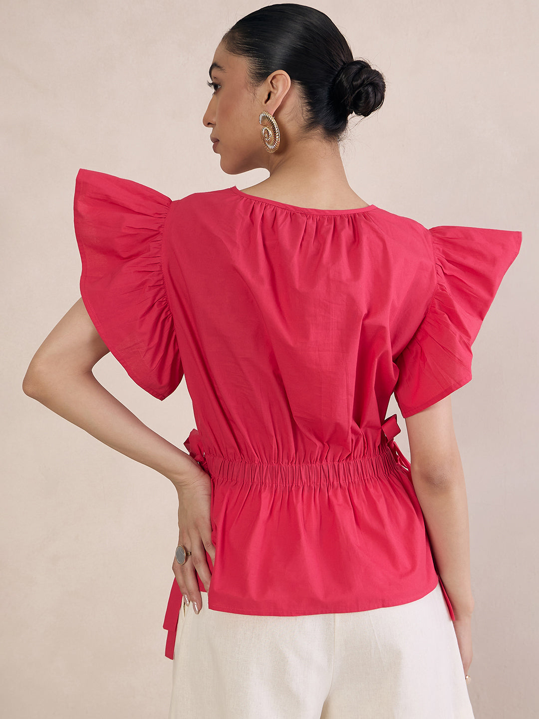 Pink Poplin Ruffle Top