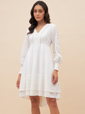 White V Neck Tiered Mini Dress